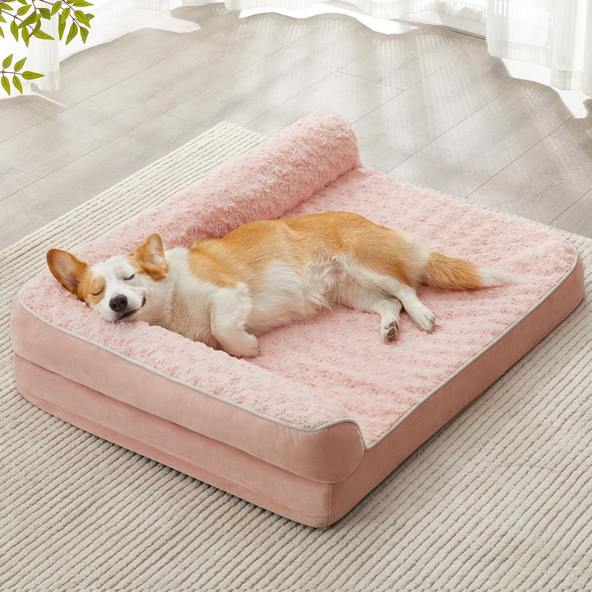 BFPETHOME orthopedic dog bed with pink foam supports joints