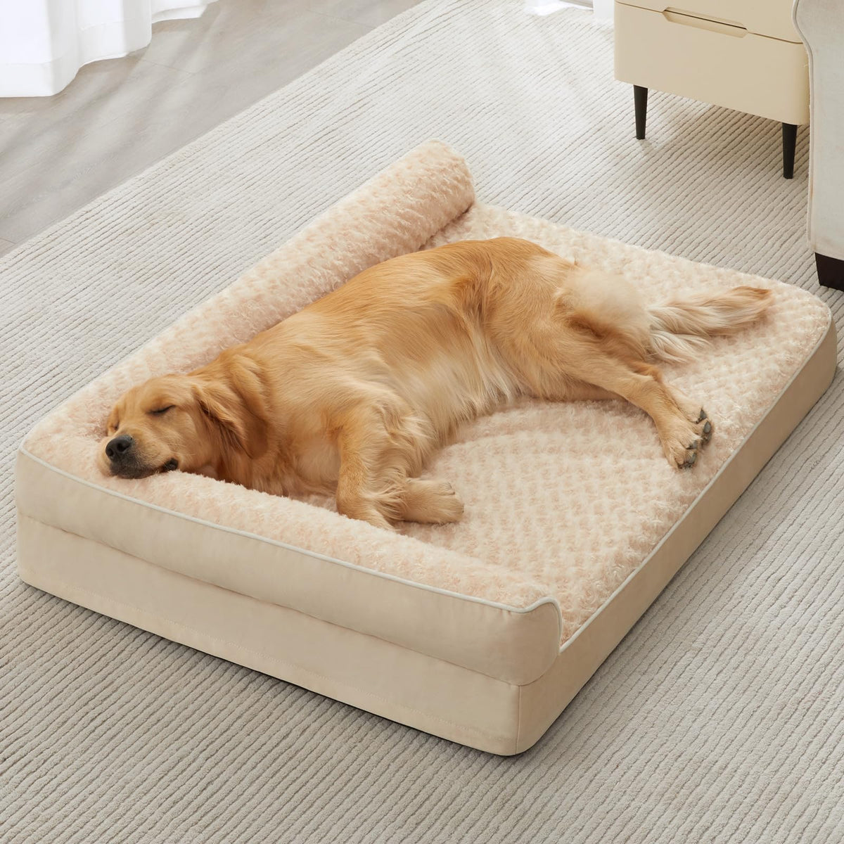 BFPETHOME Orthopedic Dog Bed XL in a living room offering spacious comfort for large dogs.