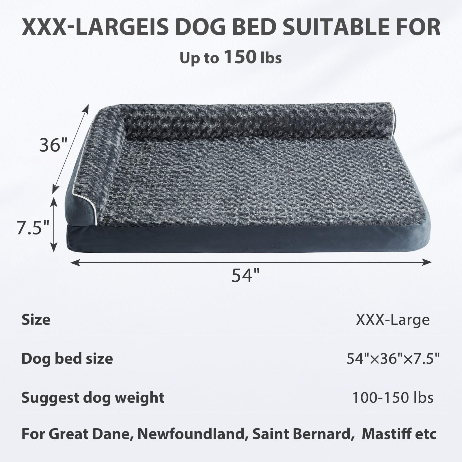 BFPETHOME XXL plus size bed suitable for large dogs up to 150 lbs