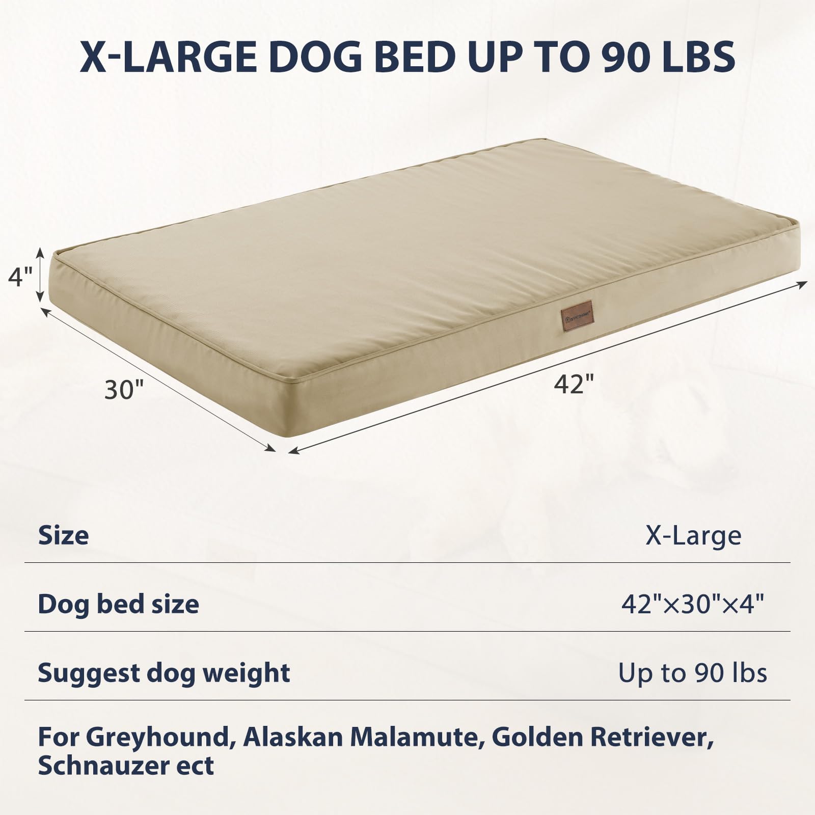 BFPETHOME beige rectangular bed sprawled for large-dog comfort