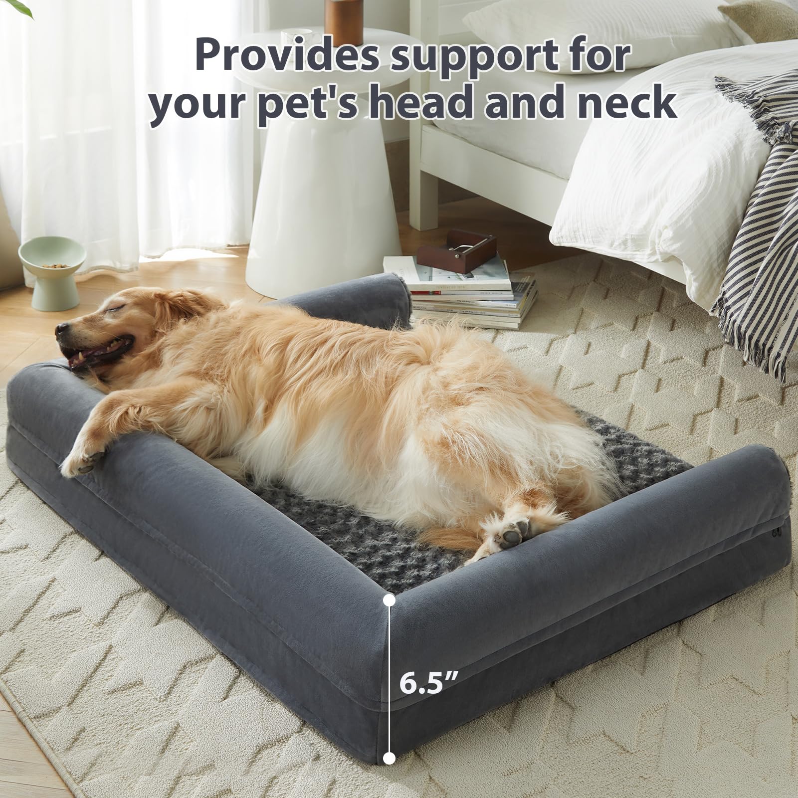BFPETHOME U-shaped dog bed with bolstered sides for neck and head support