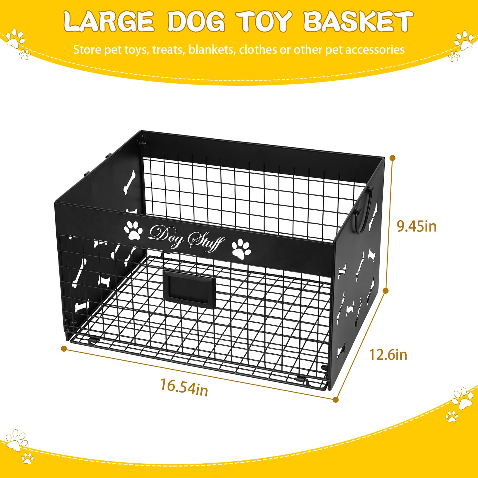 Bfttlity dog toy basket side view with handles for easy moving