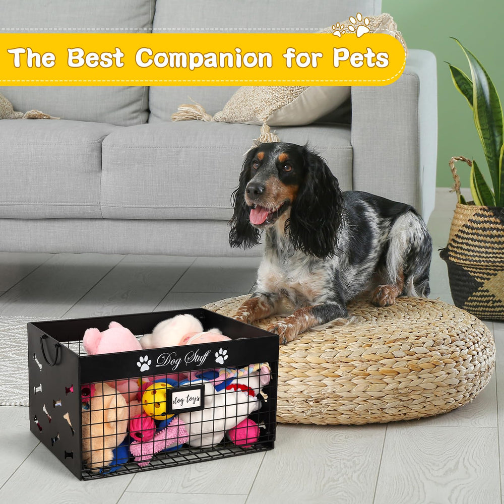 Bfttlity dog toy basket filled with toys and blankets