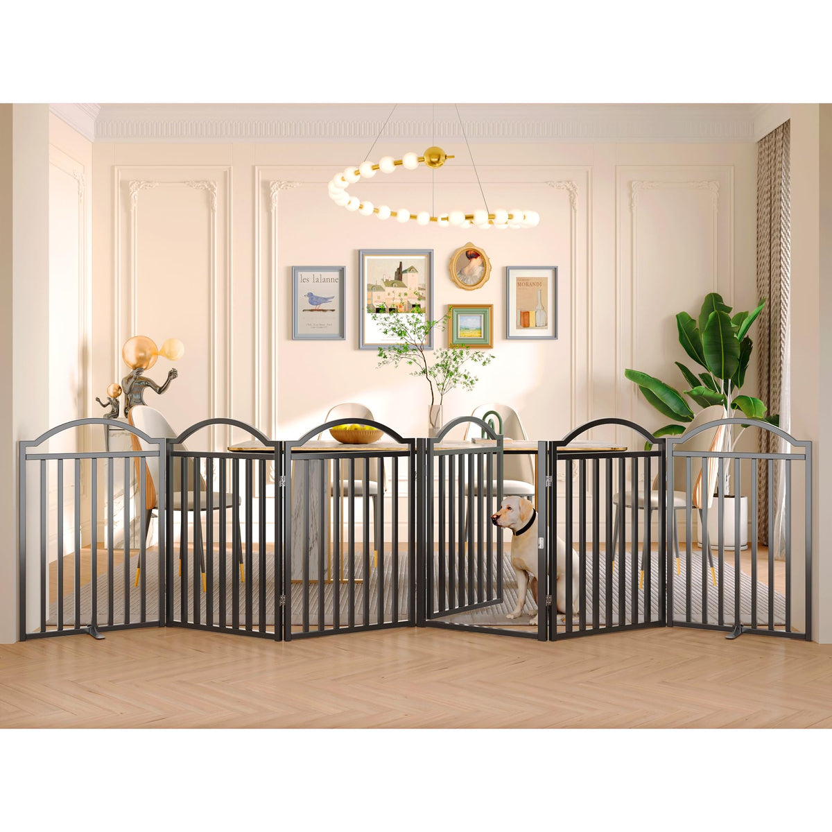 BHG metal no-assembly freestanding dog gate with walk-through door for easy access