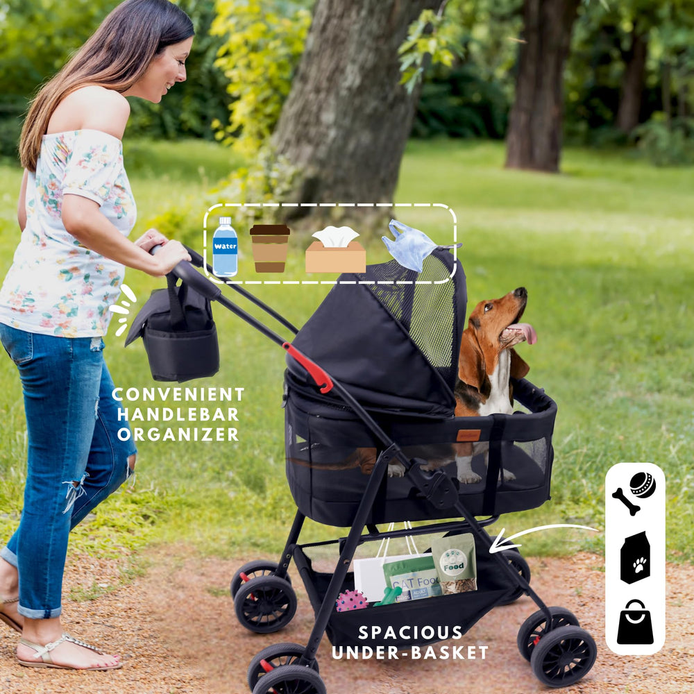 Bicystar stroller with detachable organizer showing ample storage for accessories.