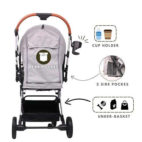 Bicystar pet stroller grey cup holder showing secure beverage for outings