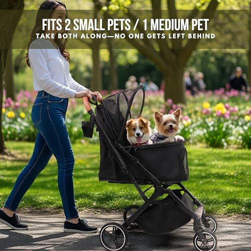 Bicystar pet stroller grey dual-leash attachments for secure outdoor adventures