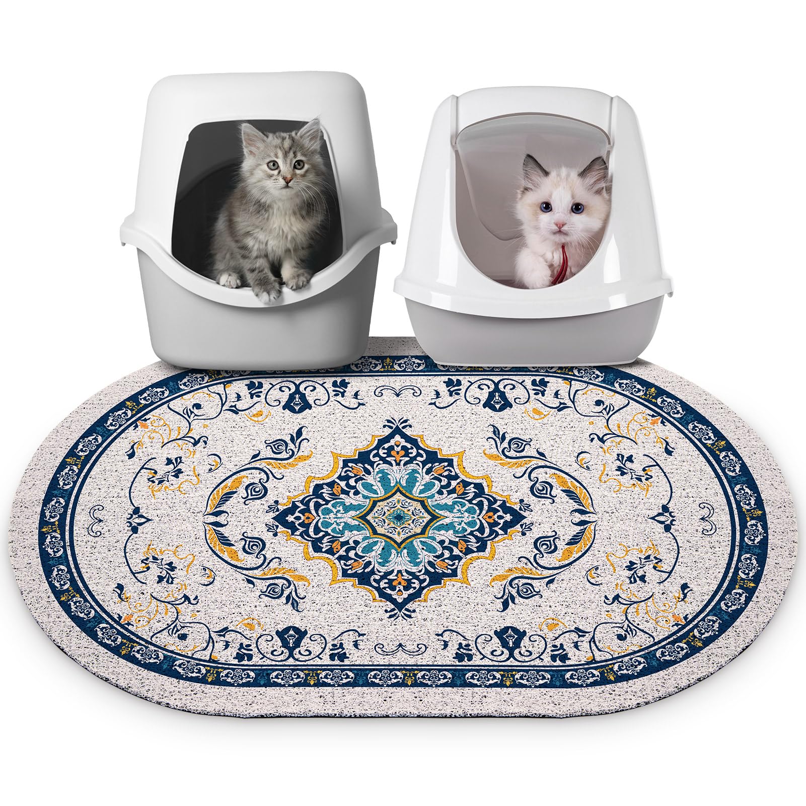 Bienbee cat litter mat 33x22 blue with non-slip bottom protects floors and reduces spills.