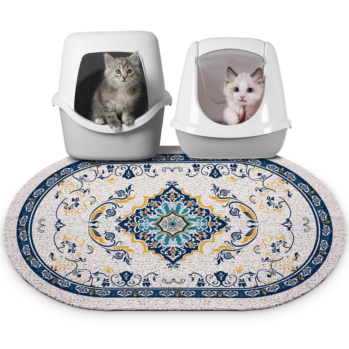 Bienbee cat litter mat 33x22 blue with non-slip bottom protects floors and reduces spills.