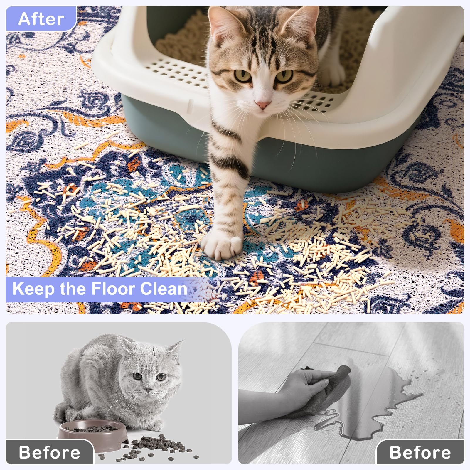 Bienbee cat litter mat shows non-slip bottom for secure placement.