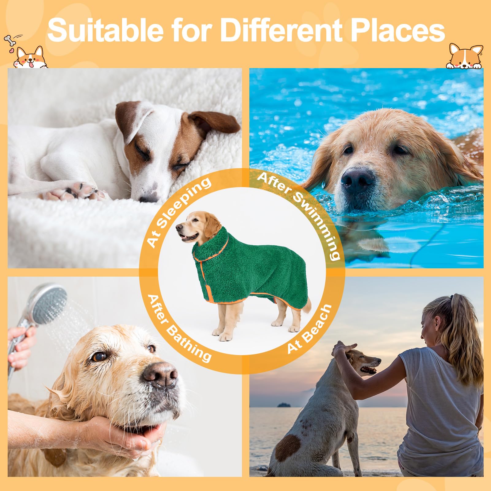 Bienbee dark green dog bathrobe fabric complements cozy winter warmth.