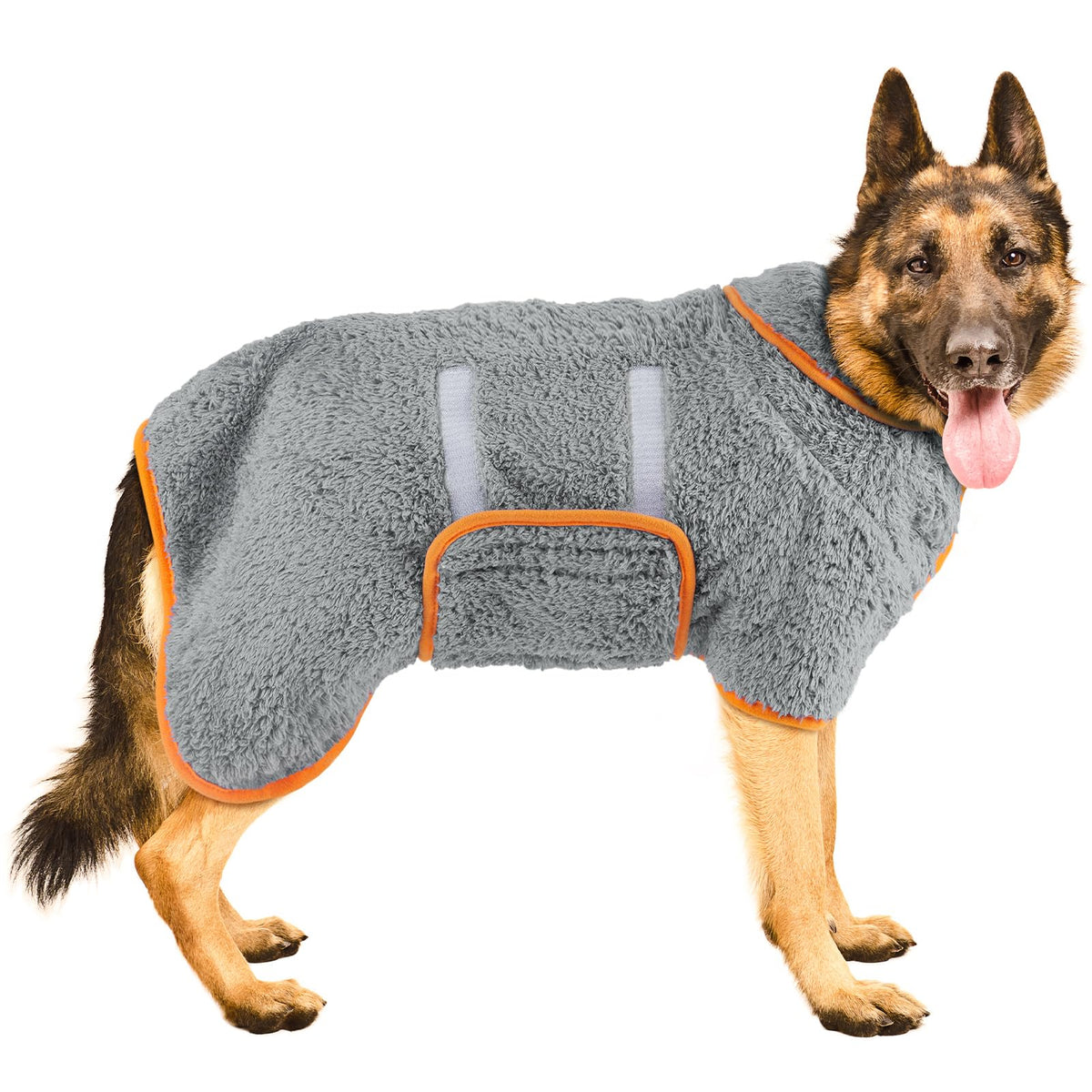 Bienbee dog bathrobe closeup shows quick-dry fleece for faster towel-drying.
