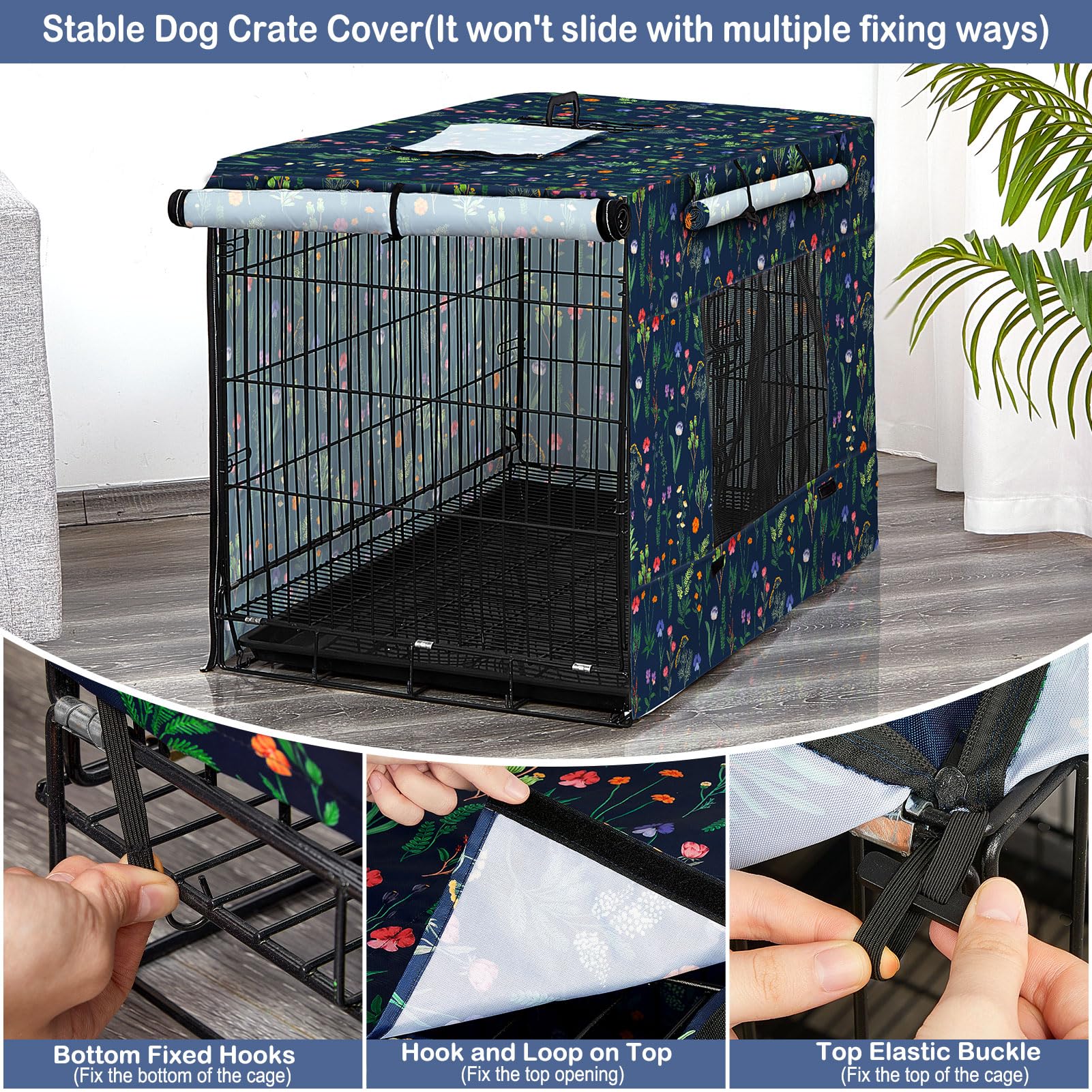 Bienbee dog crate cover close-up shows 420D Oxford fabric and tear resistance.