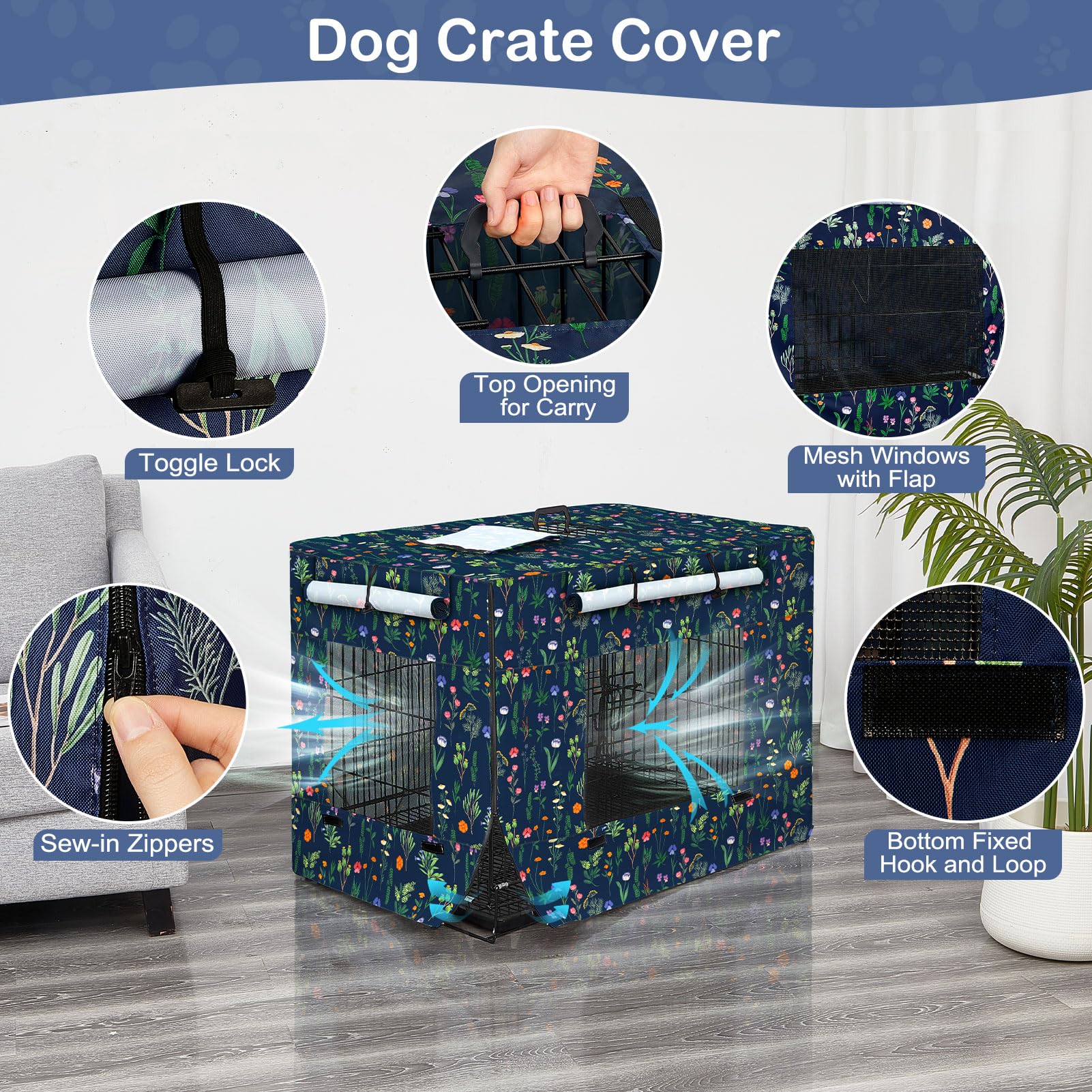 Bienbee dog crate cover side view highlights ventilation through the mesh window.