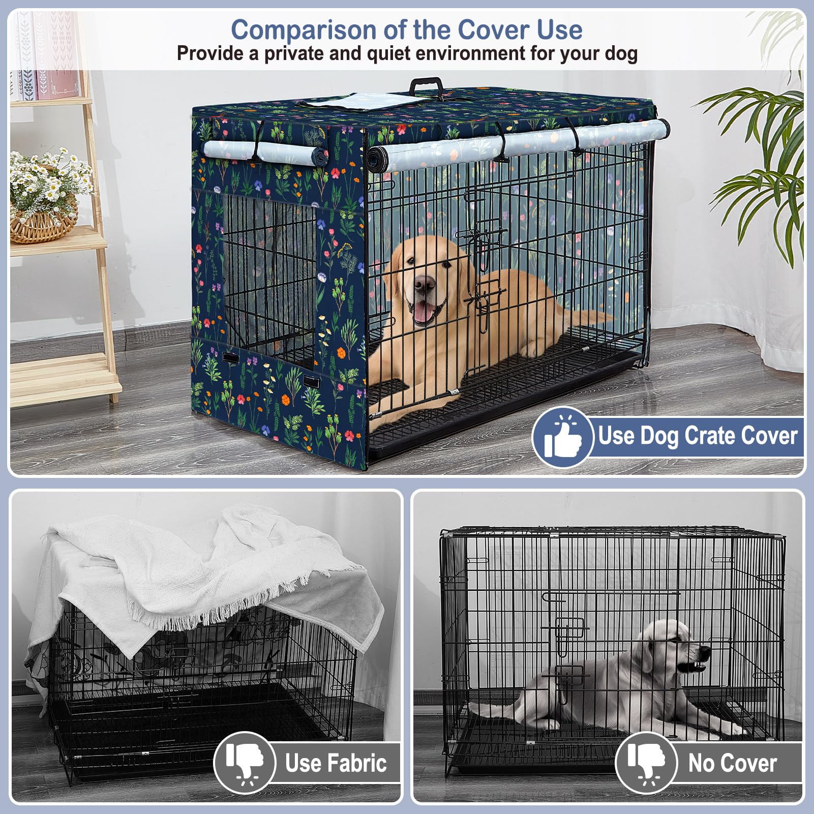 Bienbee dog crate cover top-opening handle for easy portability.