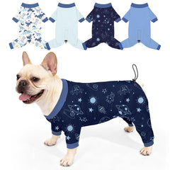 Bienbee dog pajamas four-pack with bright patterns for daily wear and photos.