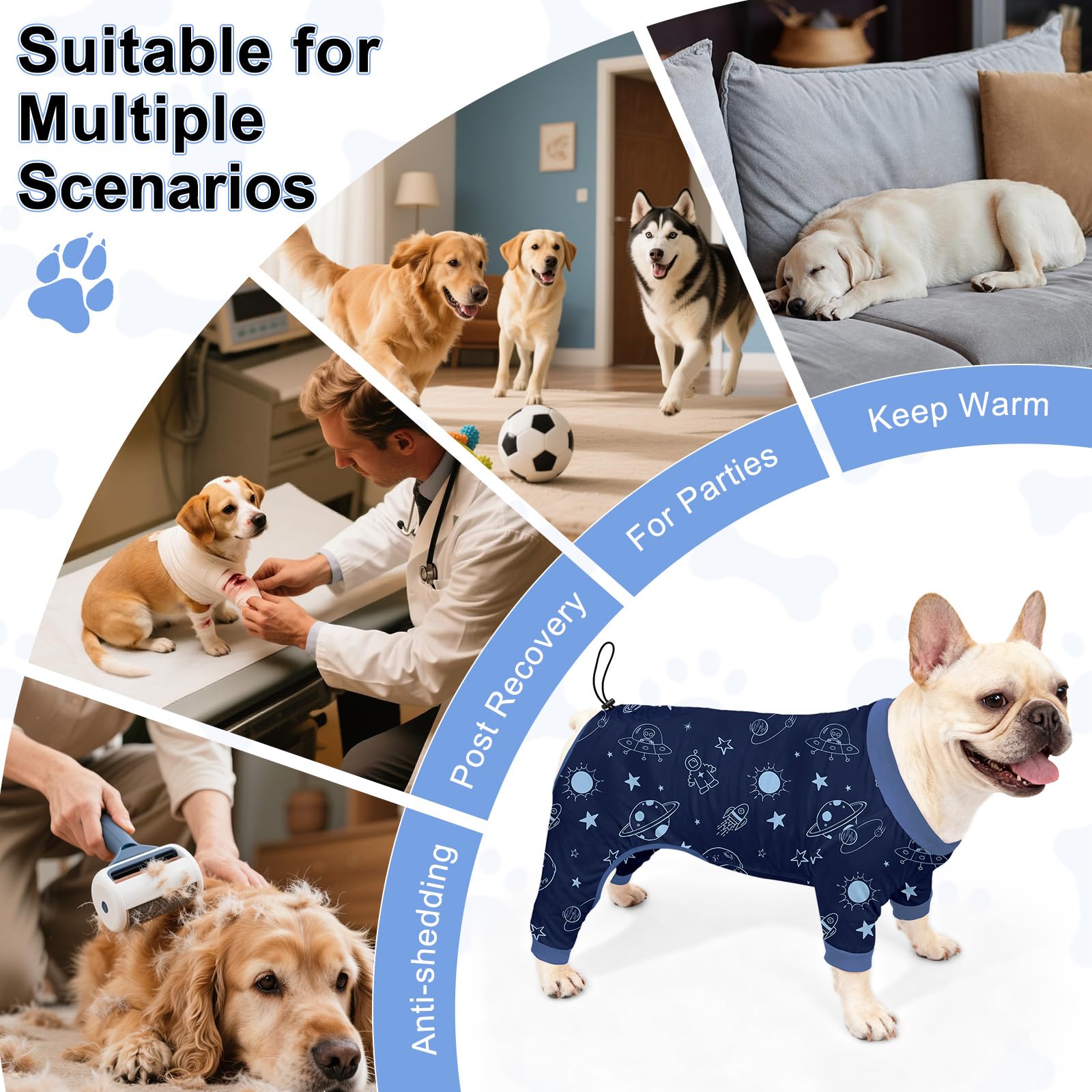 Bienbee back-length adjustable dog pajamas for a perfect fit.