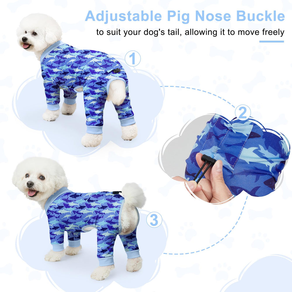 Bienbee dog pajamas duck pattern, bright, breathable outfit for warm days.