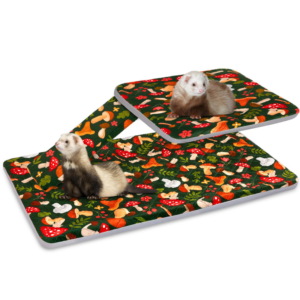 Bienbee ferret nation liner green mushroom print enhances cage aesthetics and hygiene