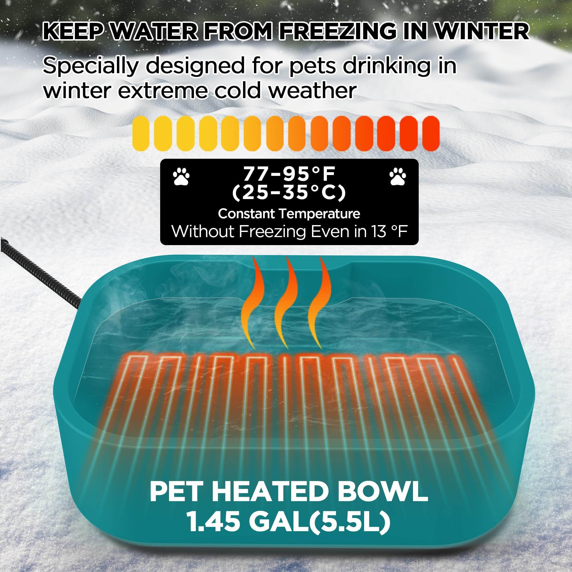 BietrunPro fast-heating water bowl warms water quickly in cold days.