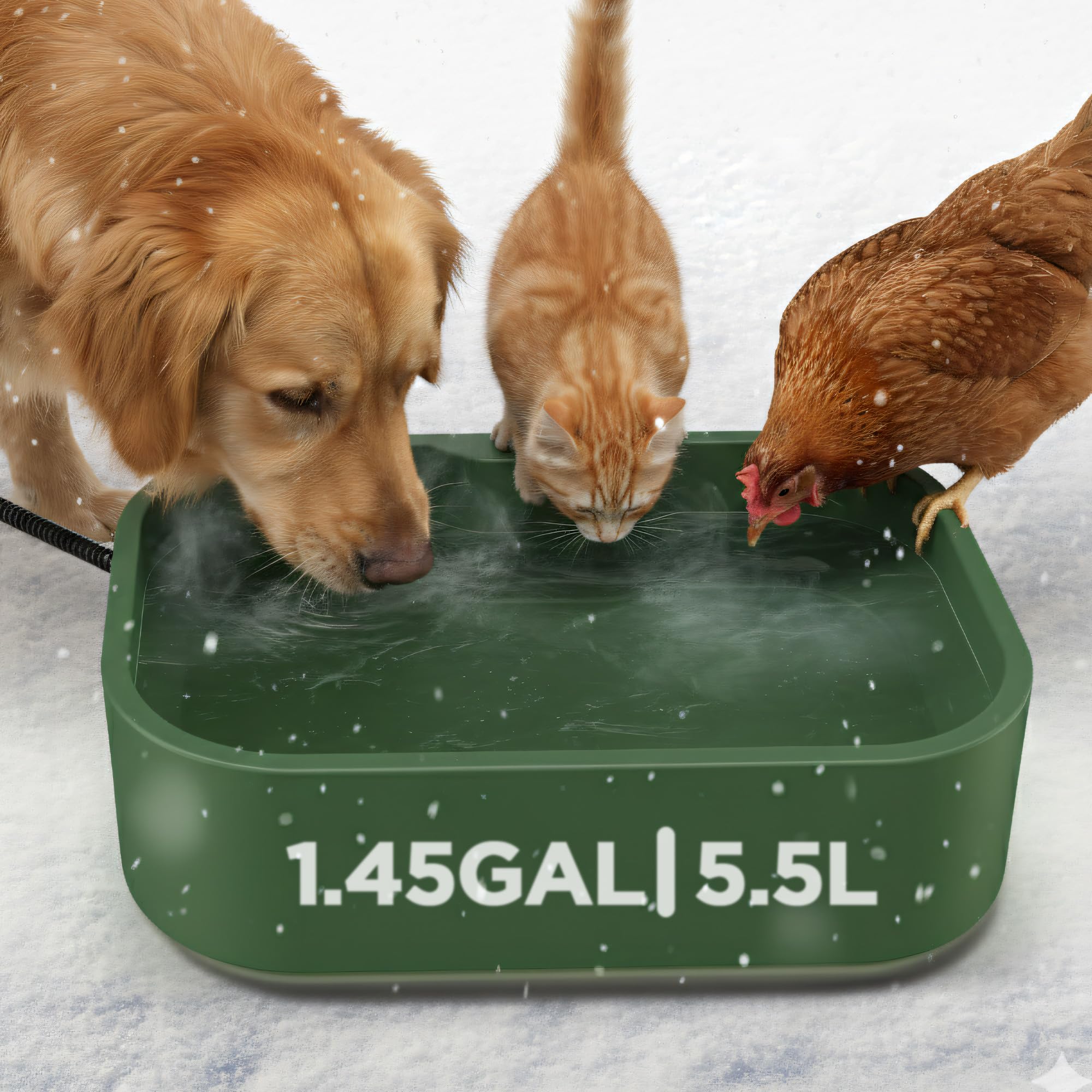 BietrunPro heated water bowl side view, large capacity for busy multi-pet households.