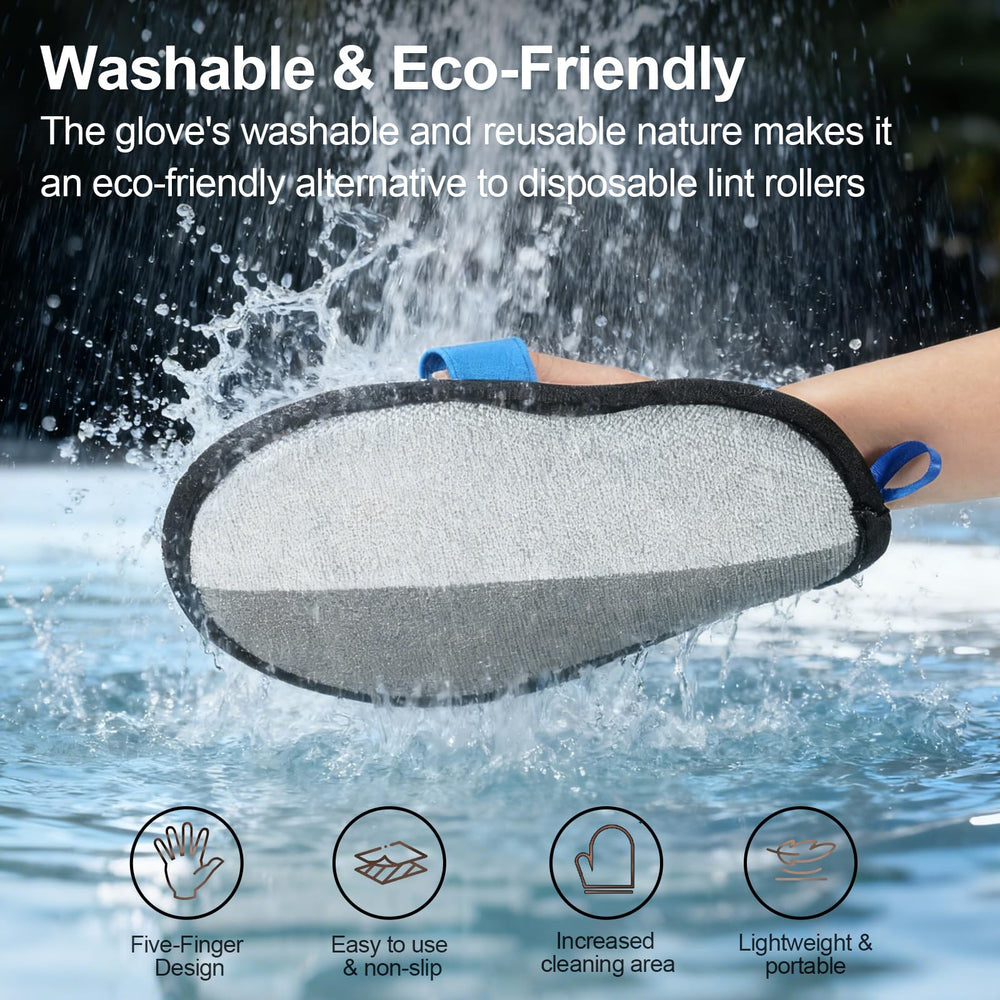 Bifobar glove on fabric laundry to remove lint and pet hair