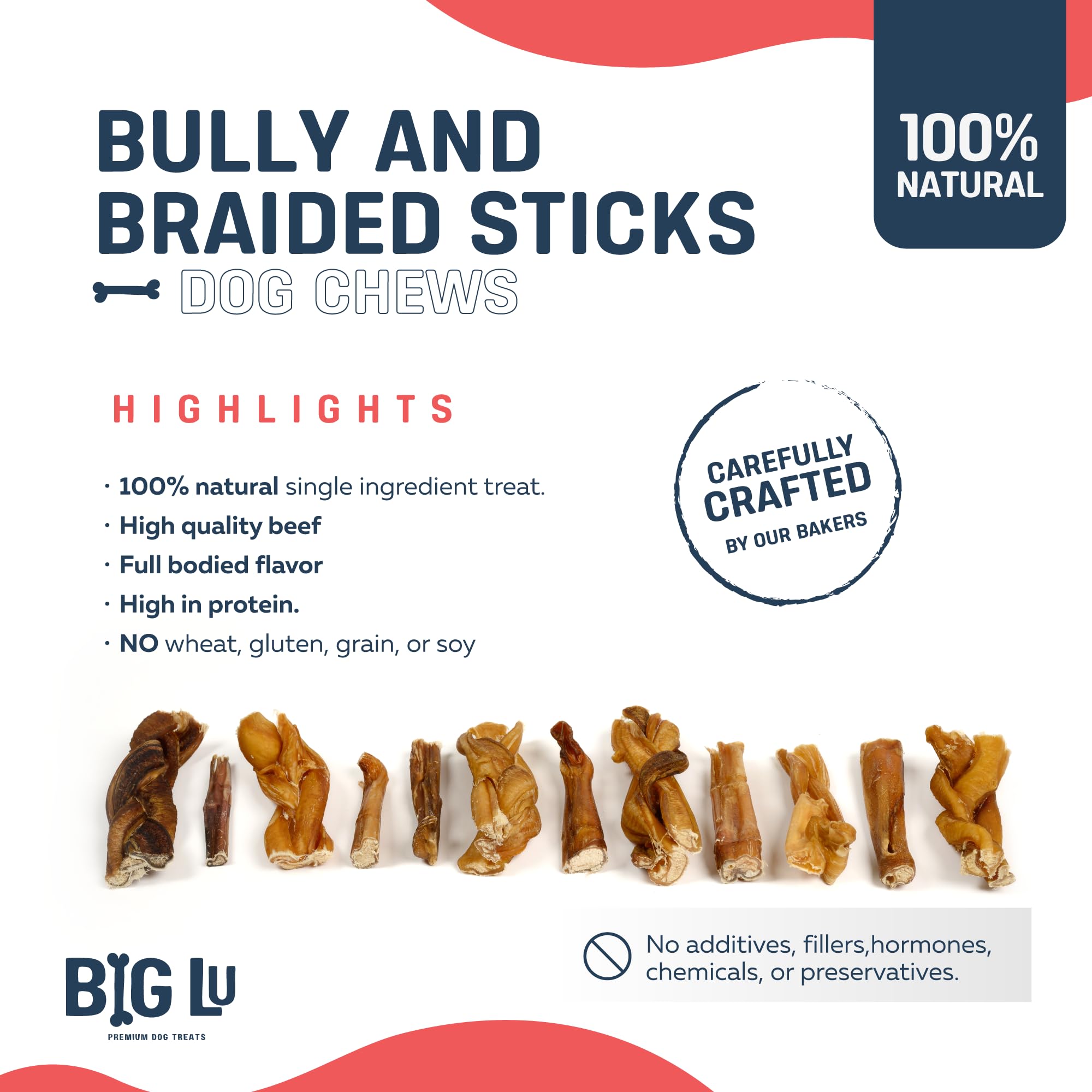 Big Lu bully sticks extra-thick for heavy chewers deliver durable chew.