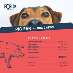 Big Lu easily-digestible pig ears image shows gentle chew suitable for dogs with stomach sensitivities.