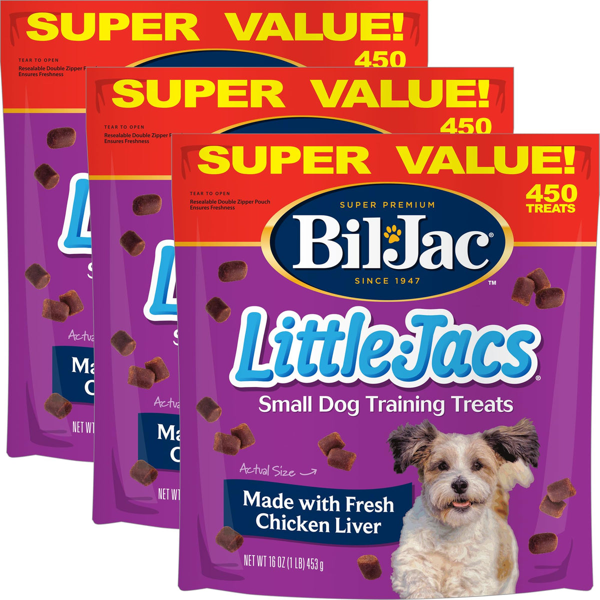 Bil-Jac Little Jacs chicken liver treats closeup, a tasty training reward.