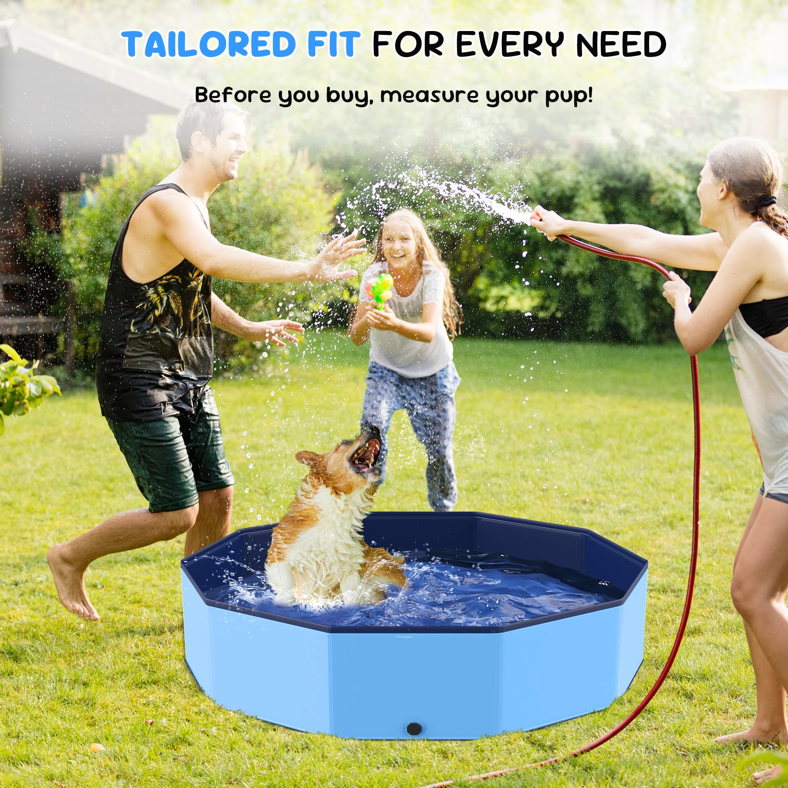 Bilibara pool enables backyard water park setups with slides and tables.