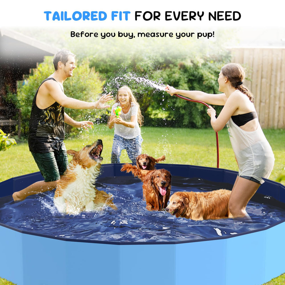 Bilibara dog pool size range visual shows options from 37 to 97 inches for all dogs.