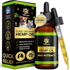 Billion Pets hemp oil bottle for dogs promoting calm focus