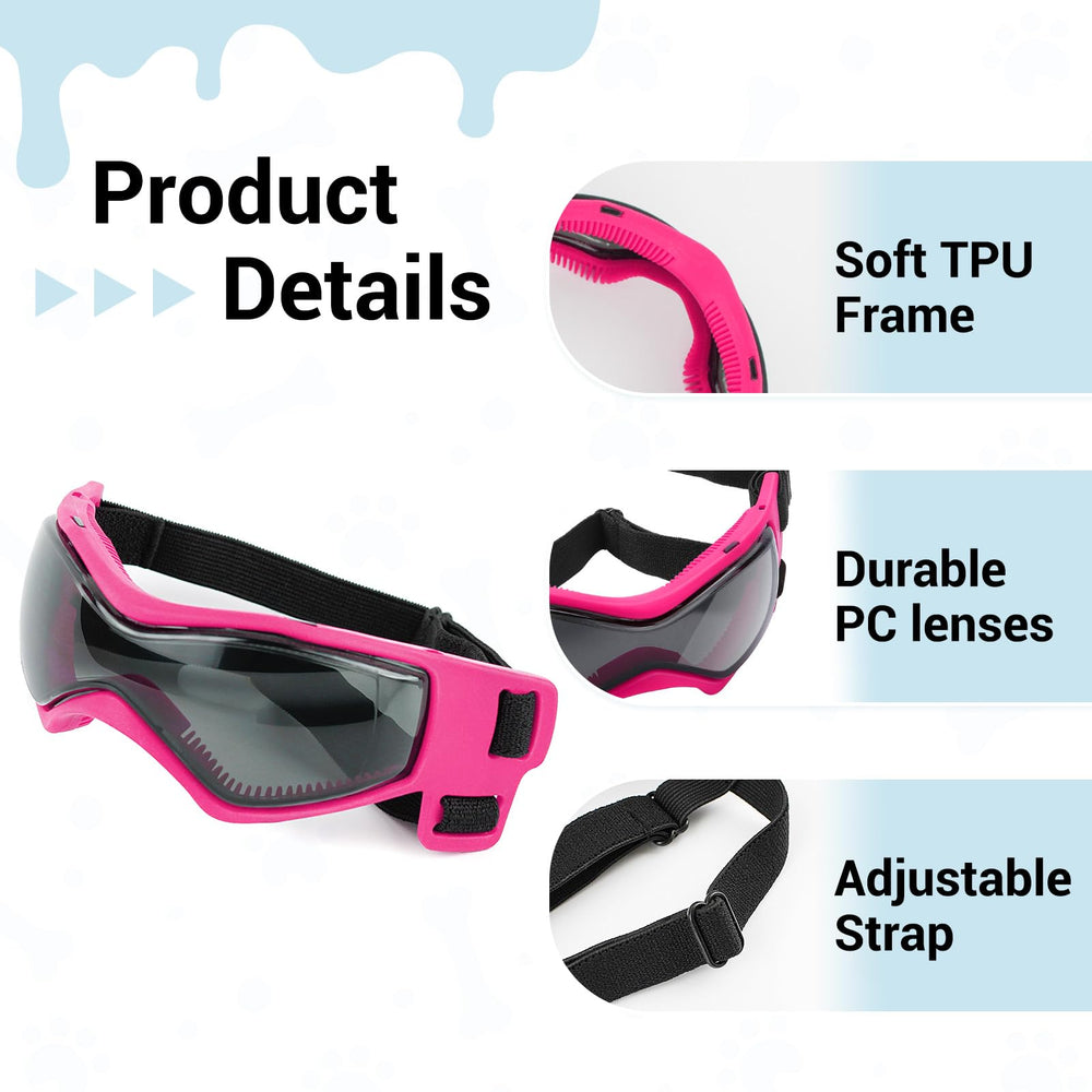 BillionChains dog goggles pink side view with durable PC lenses.