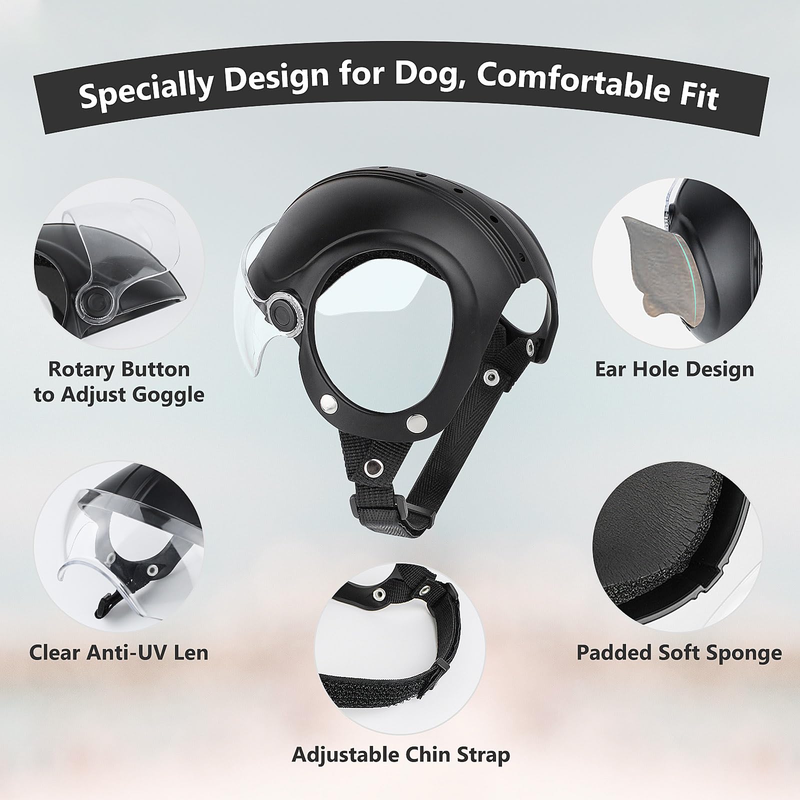 Billionchains dog helmet ABS shell front view demonstrates durable protection.