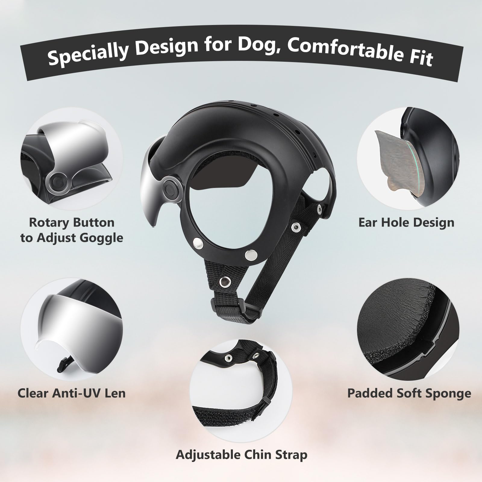 Billionchains dog helmet ABS shell provides sturdy head protection.