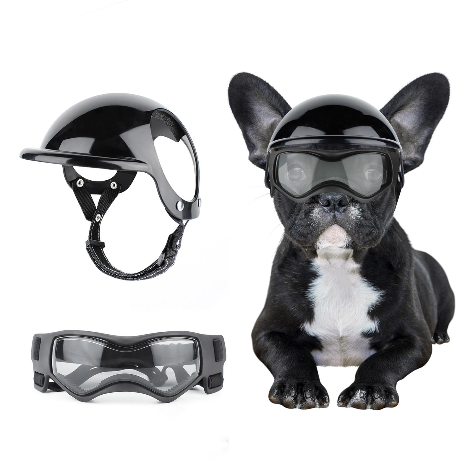 BillionChains dog helmet with ear holes offers comfortable fit for small dogs on outdoor rides.
