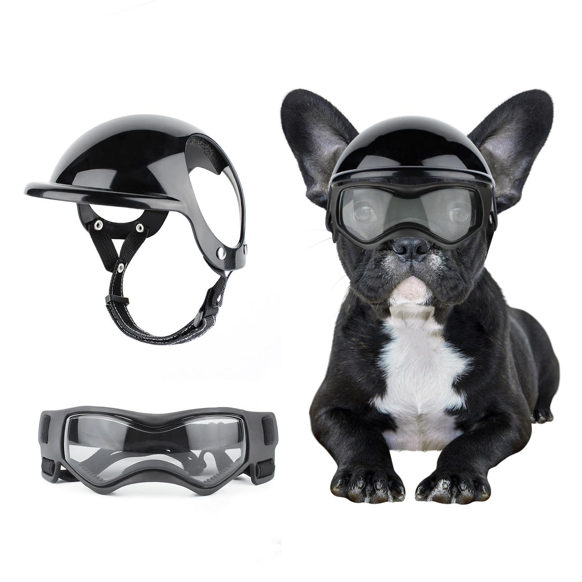 BillionChains dog helmet with ear holes offers comfortable fit for small dogs on outdoor rides.
