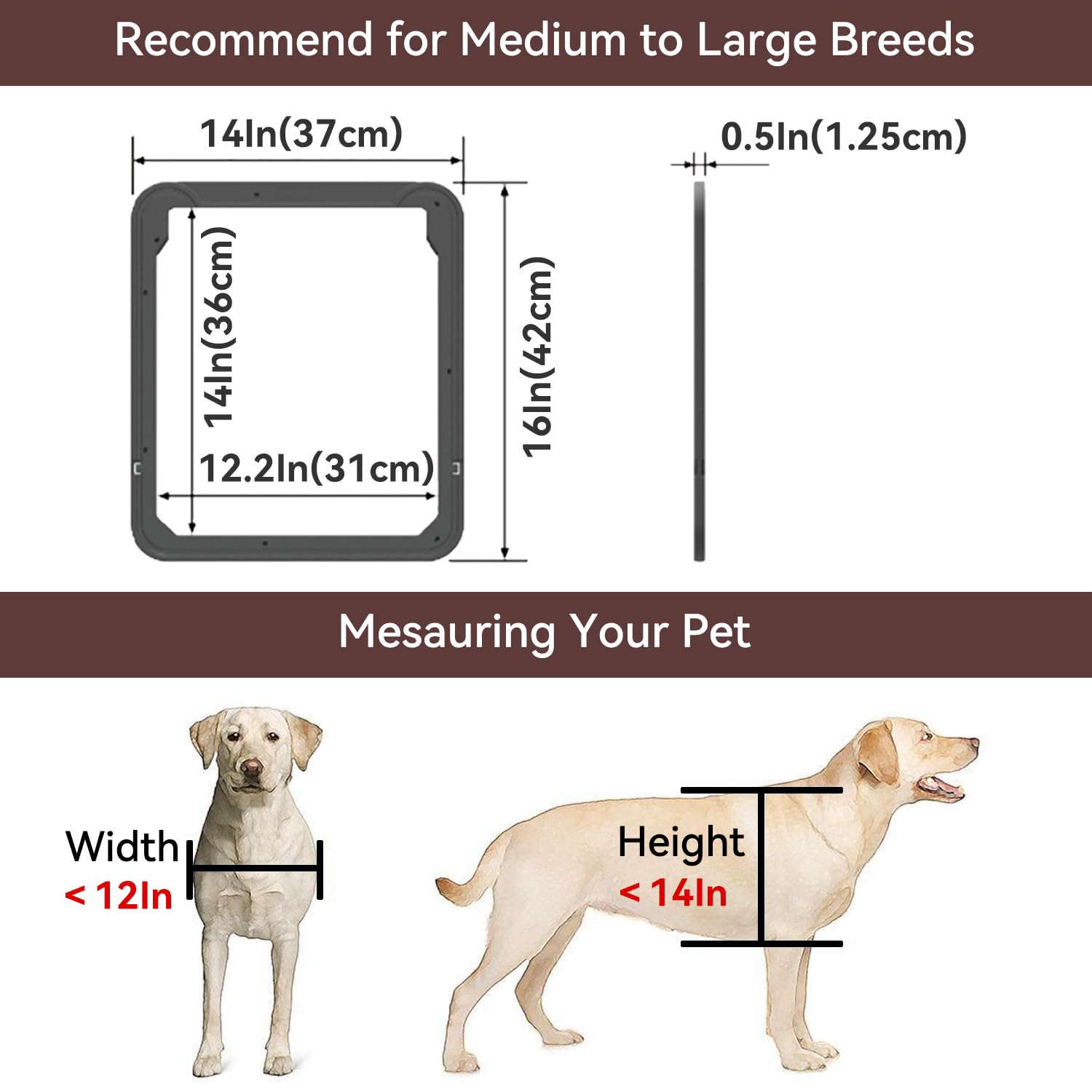 Billionchains dog screen door medium-to-large fit illustration showing size compatibility