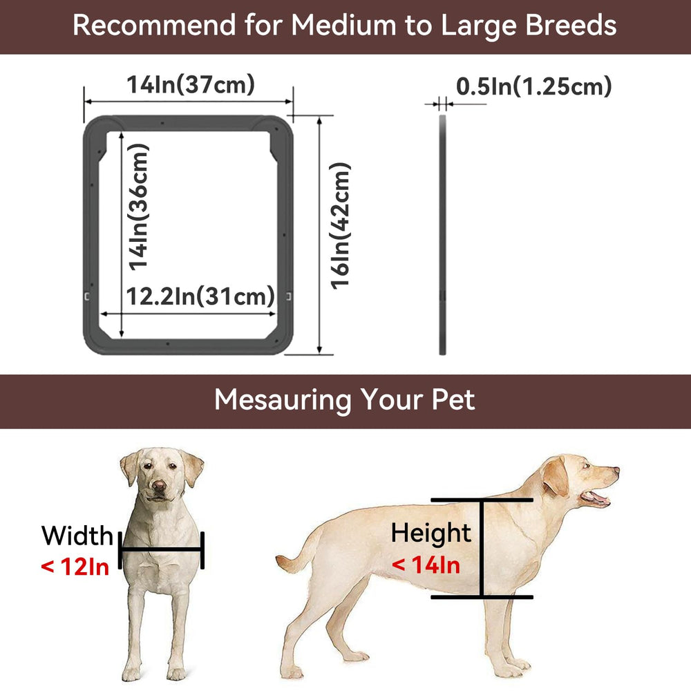 Billionchains dog screen door medium-to-large fit illustration showing size compatibility