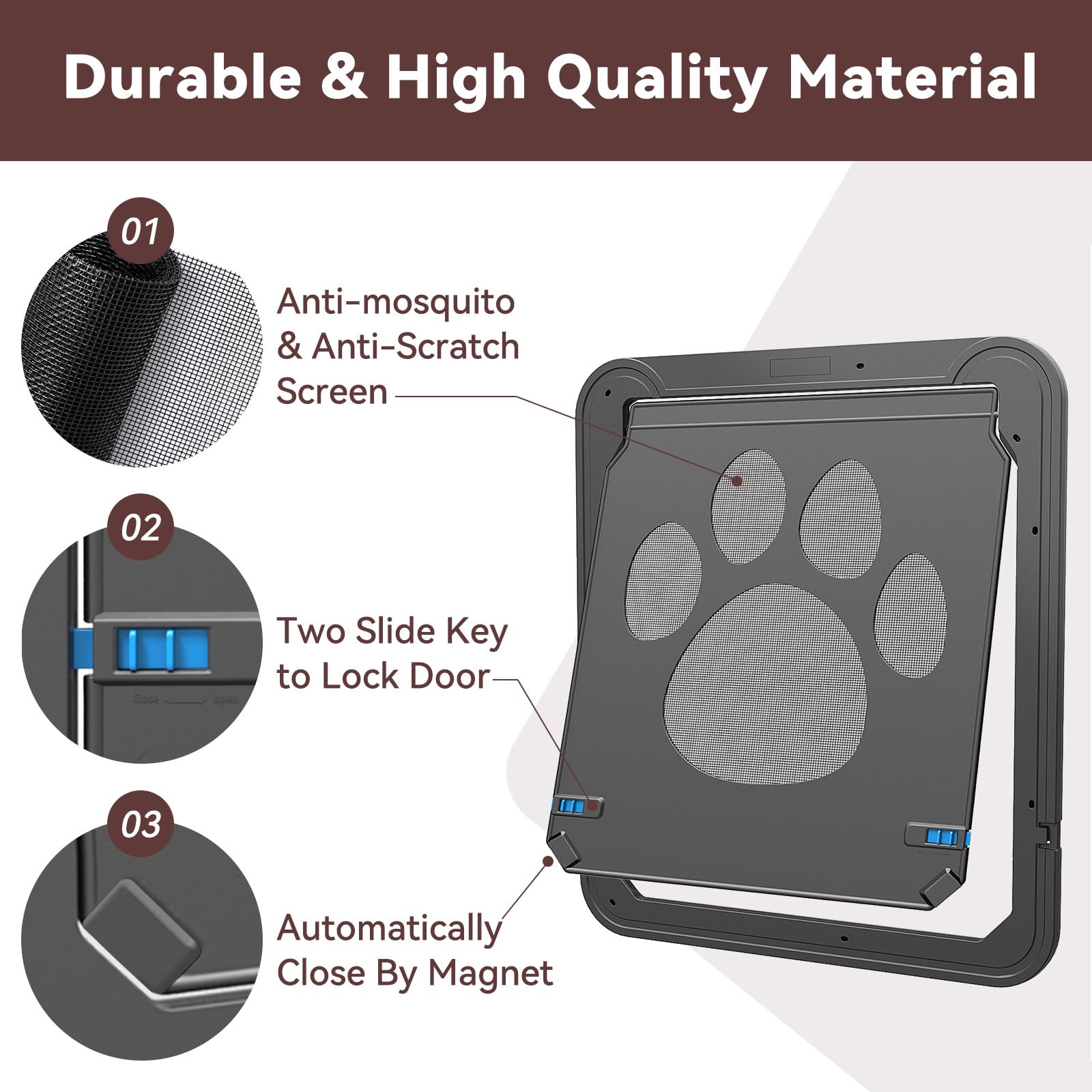 Billionchains dog screen door paw-proof closeup highlighting sturdy frame