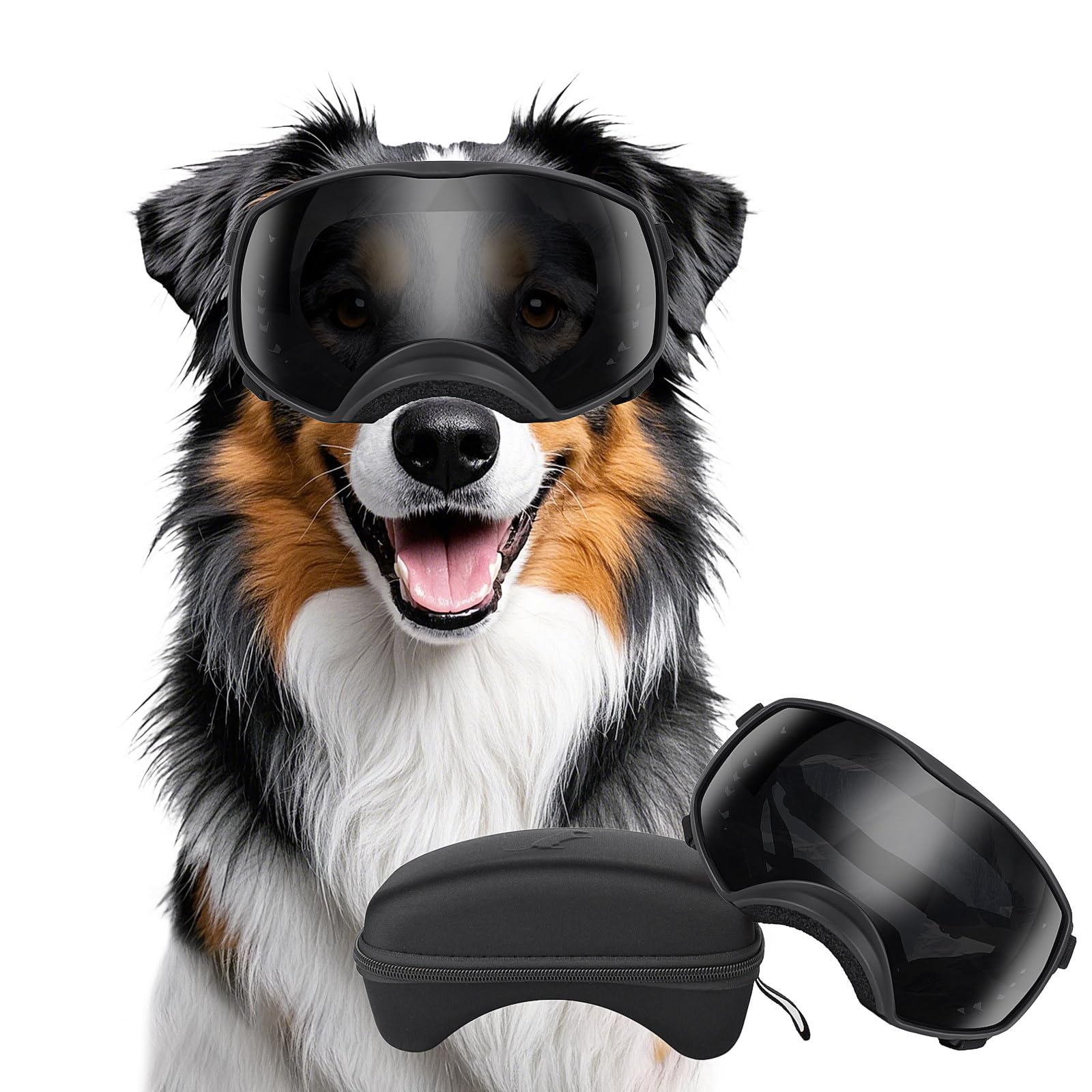 Billionchains dog sunglasses provide UV protection for sunny walks.
