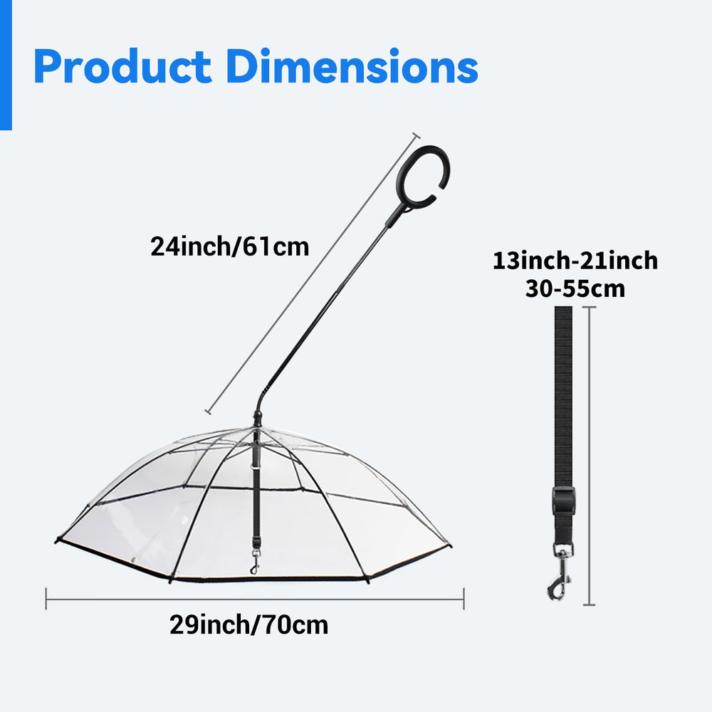 BillionChains dog umbrella clear-canopy offers visibility while shielding from rain.