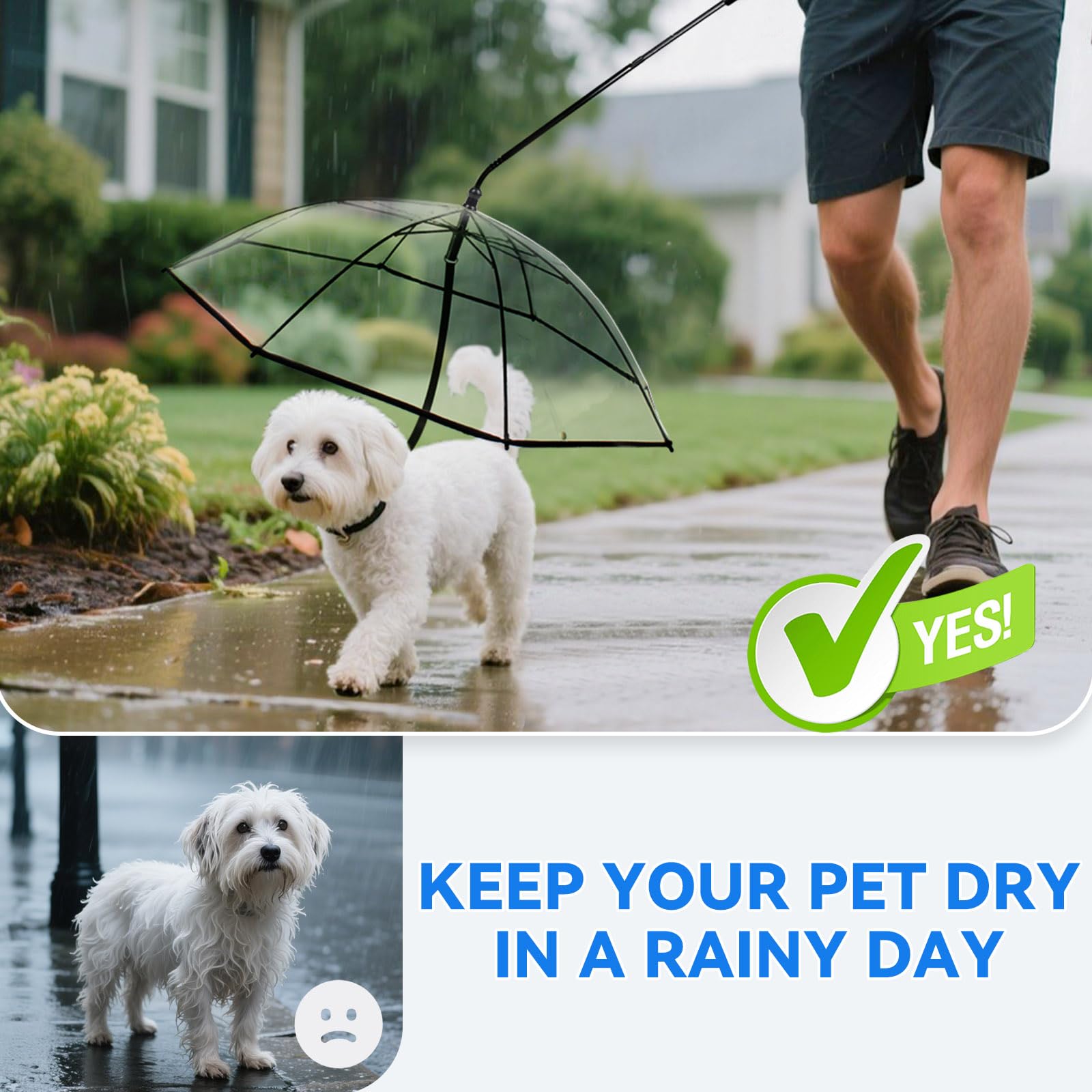 BillionChains dog umbrella leash-inside keeps your pup close during rain.