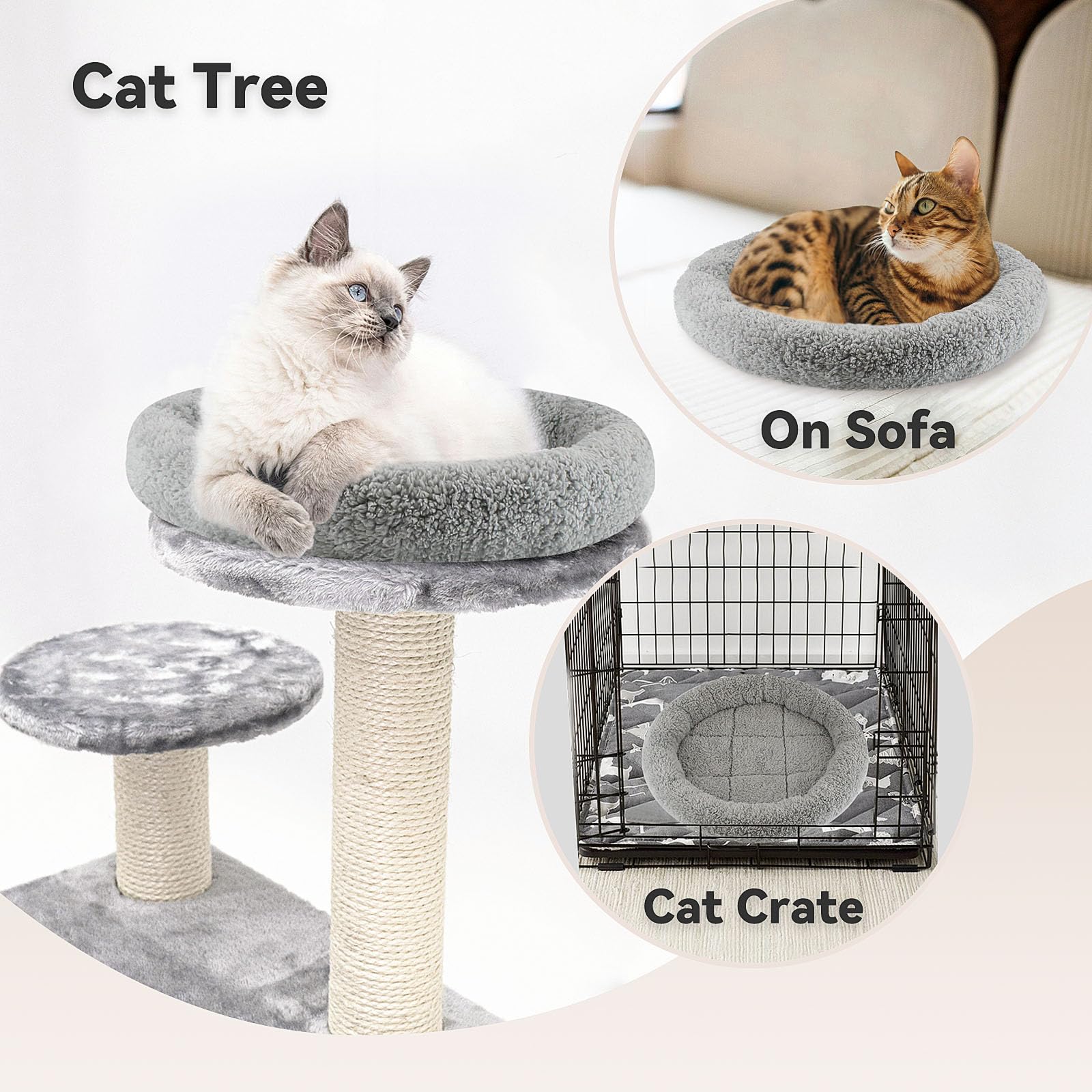 Billionchains round cat bed raised edges neck support provides comfy resting position.