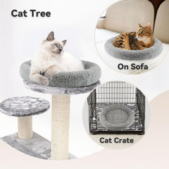 Billionchains round cat bed raised edges neck support provides comfy resting position.