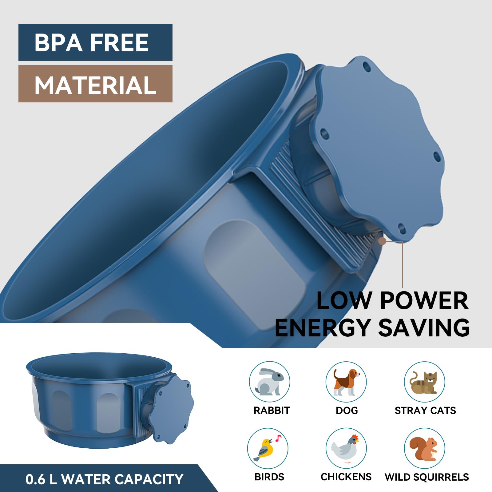Billionchains 600ml capacity image showing ample daily water for small pets.