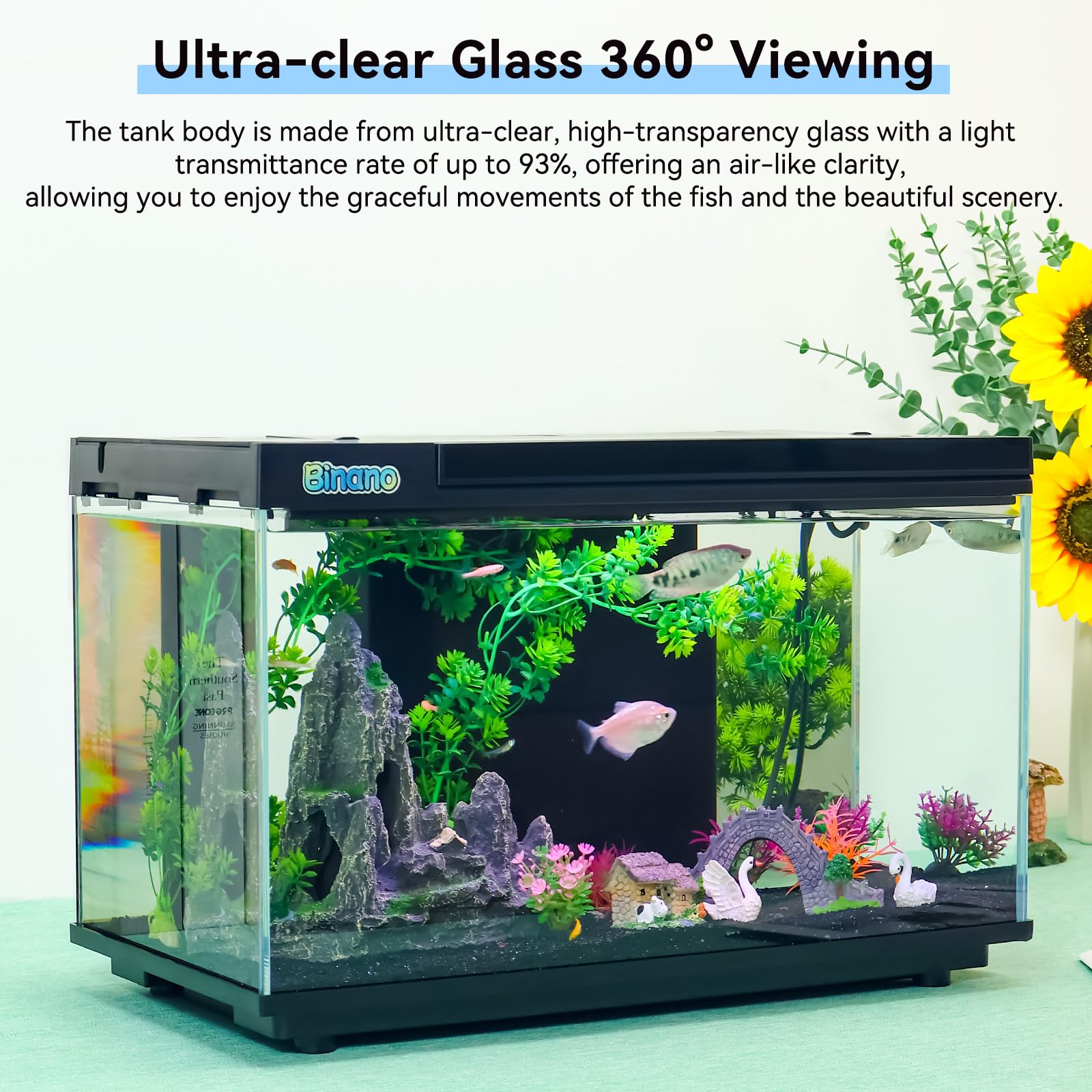 BINANO fish tank six-color LED lighting highlights aquatic display