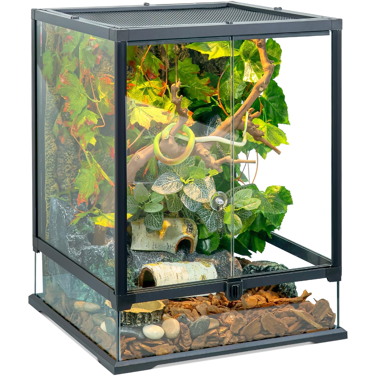 BINANO glass reptile tank front view provides unobstructed observation of your gecko's behavior