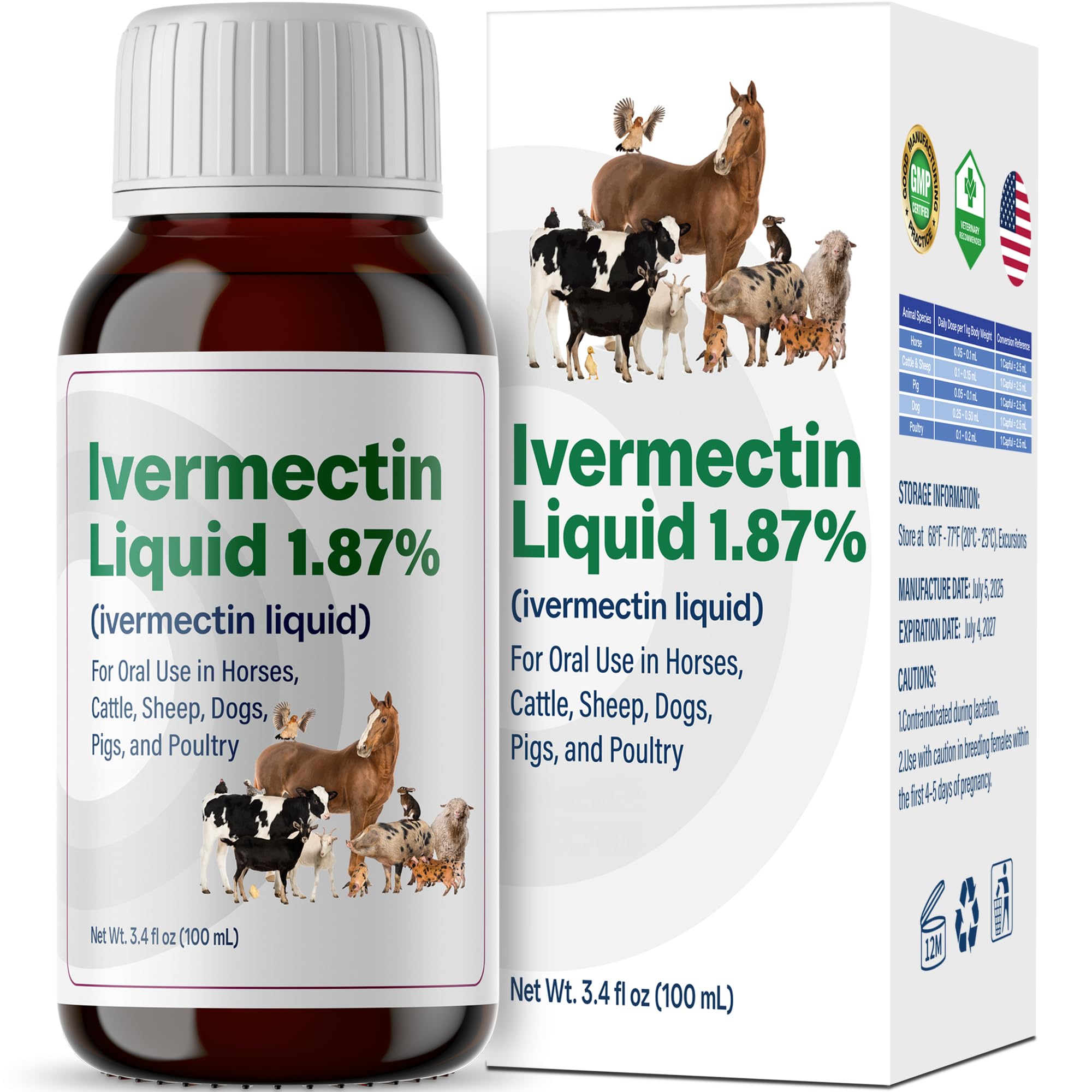 Bingbrofam dewormer horse bottle pour demonstrates easy farm dosing.