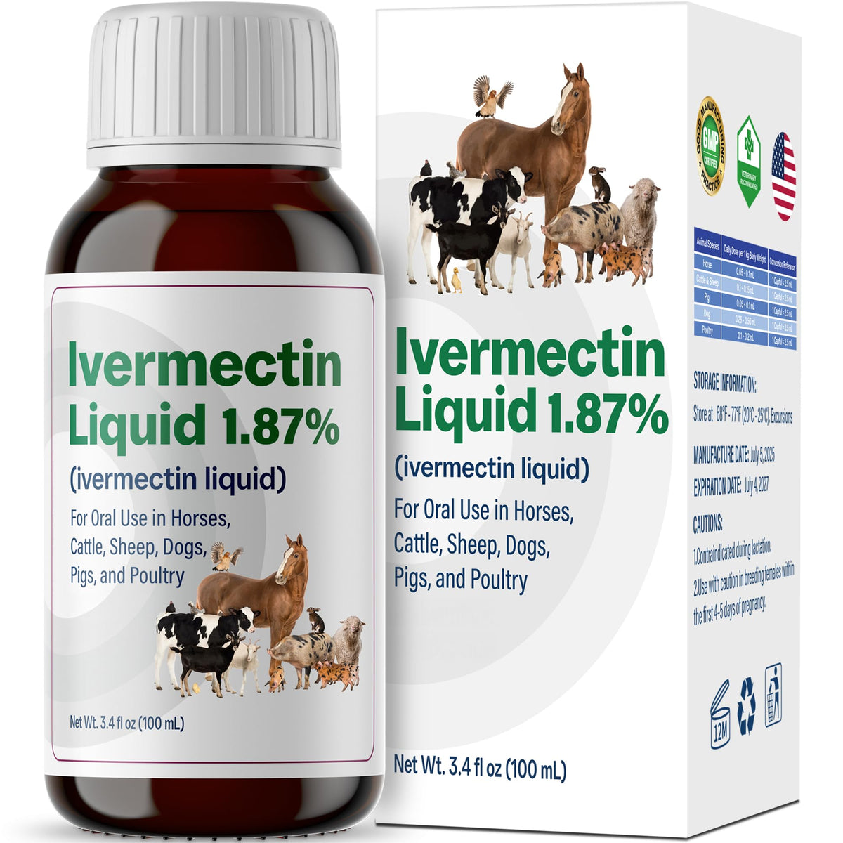 Bingbrofam dewormer horse bottle pour demonstrates easy farm dosing.